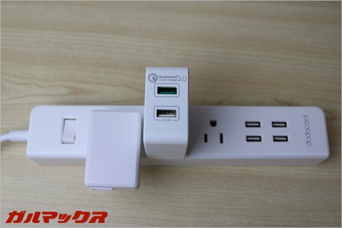 dodocoolのQuickChage3.0対応急速充電器の本体はコンパクトなので、コンセントタップに挿してもじゃまになりません