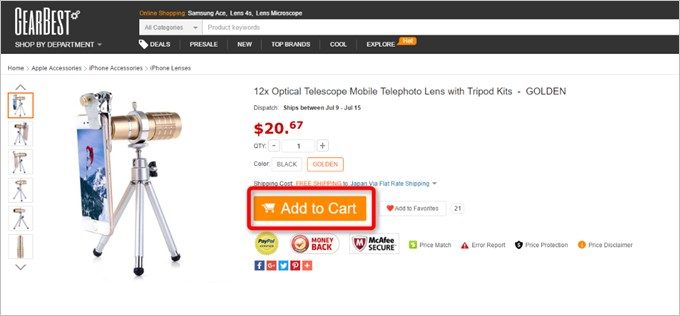 商品が決まったらカートに追加しましょう。