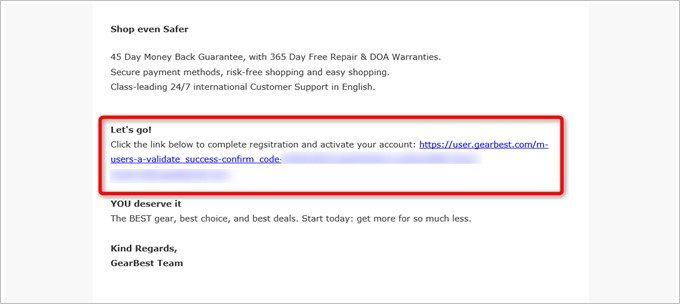 アカウント作成時に確認メールがGEARBESTから届きます