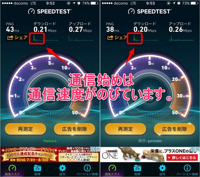 バーストの様な傾向のあるロケモバの通信速度