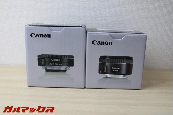 「EF50mm f/1.8STM」はフルスペックでも利用可能「EFS24mm f/2.8STM」はAPS-C専用となっています