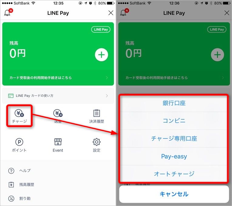 LINEPayでは様々なチャージ方法を選択出来るので便利