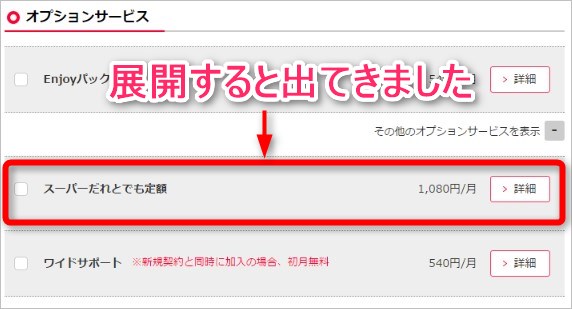 展開するとスーパー誰とでも定額が選択出来る