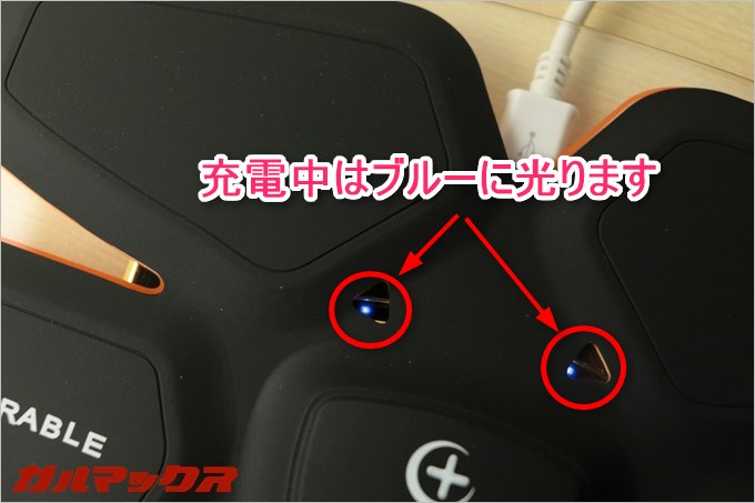 充電中はブルーのLEDが点灯するので分かりやすいです。