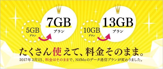 NifMoが容量増加でお値段据え置きを発表!