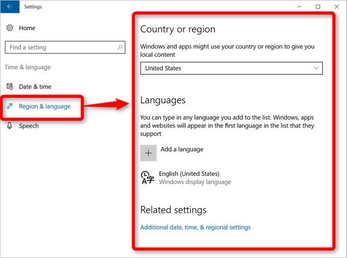 Region & languageを選択して言語選択画面へ移動しましょう。