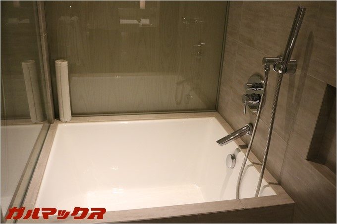 浴槽はベッドルーム側からの扉で目隠しも可能