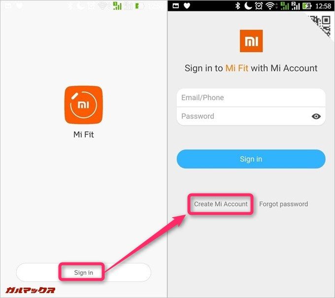 Create Mi Accountを選択します。