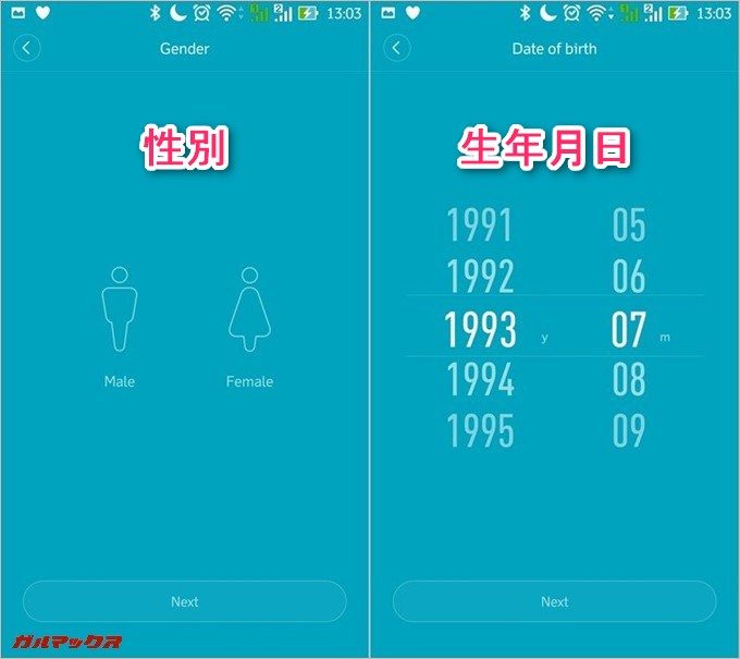性別と生年月日を入力します。