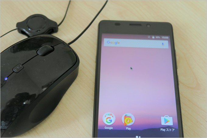 OTG機能を試してみました。マウスが正常に認識しています。
