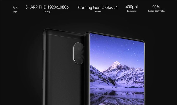 LEAGOO KIICAA MIXはディスプレイ左右と上部がベゼルの無いベゼルレスデザインを採用しています。