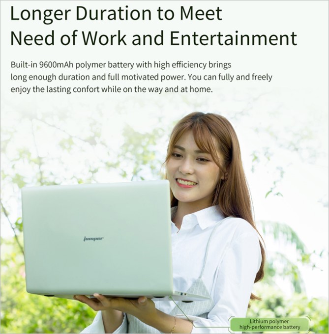 Jumper EZbook 3SEのバッテリー容量は9600mAhで容量が多いです