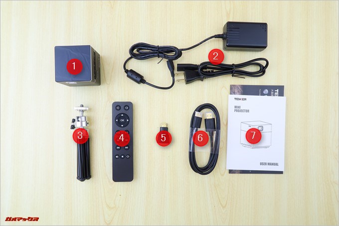 TENKER DLPミニプロジェクターの同梱物