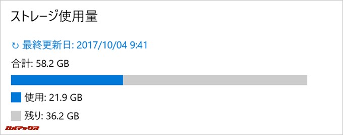 CHUWI LapBookは初期状態で利用できる容量が36GB程しかない