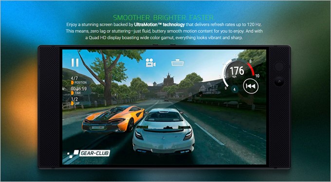 Razer PhoneはフルHD以上の高解像度に120Hz駆動の液晶を備えています