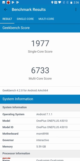Geekbench4はシングルコアが1977、マルチコアが6733でした