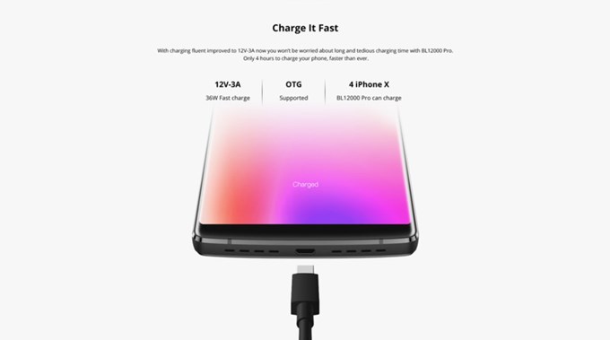 DOOGEE BL12000 Proは12000mAhの超大容量バッテリーを充電する為に12V/3Aの超急速充電に対応しています。