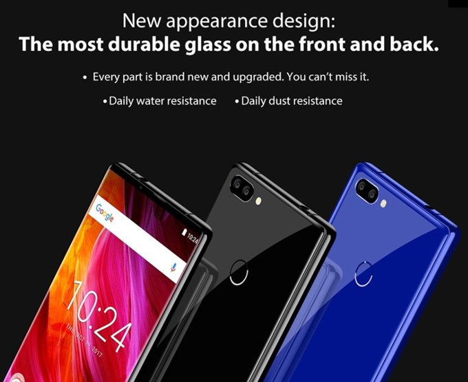 OUKITEL MIX 2の背面はガラスで鏡のようです