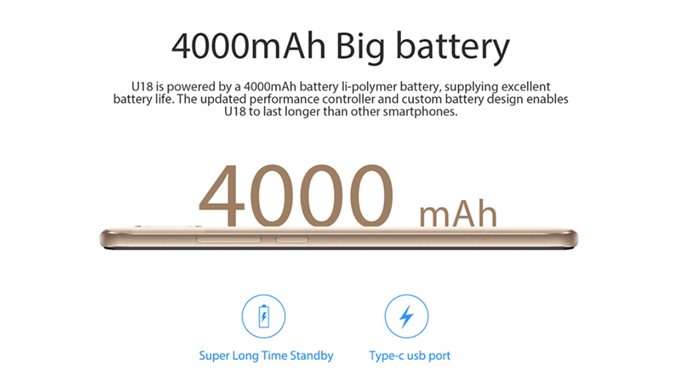 Oukitel U18は4000mAhの大容量バッテリーを搭載しています