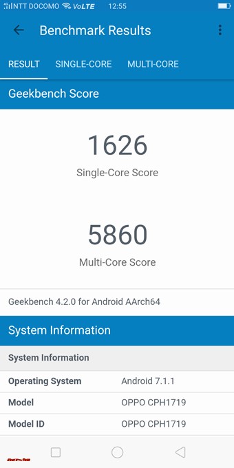 OPPO R11sのGeekbench 4スコアはシングルコア性能が1626、マルチコア性能が5860でした。
