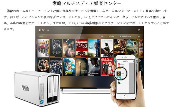 TerraMaster F2-220はマルチメディア環境も独自に構築可能です。