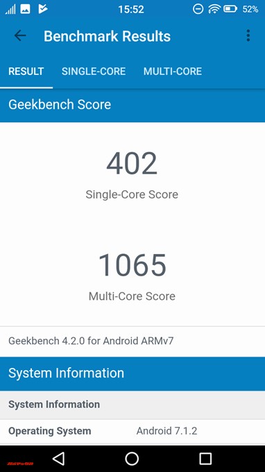 FREETEL Priori 5で測定したGeekbench 4のスコアはシングルコア性能が402点、マルチコア性能が1065点でした。