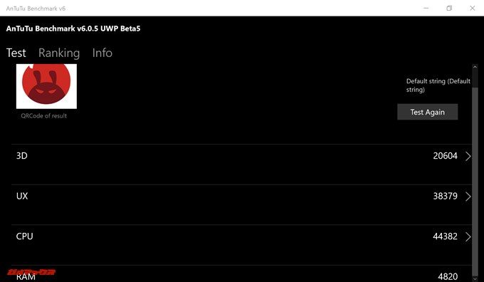 GPD Pocket（Windows 10）実機AnTuTuベンチマークスコアは、3D性能が20604点。