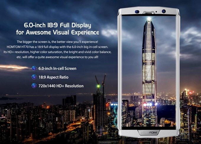 HOMTOM HT70は18:9の縦長ディスプレイを搭載しているので大画面でも横幅がスリムで持ちやすいです！