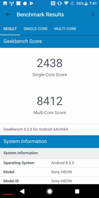 Xperia XZ2のスコアはシングルコア性能が2483、マルチコア性能が8412でした!
