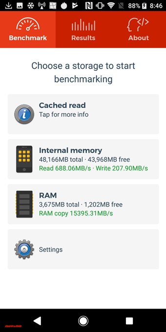 Xperia XZ2はストレージの読込が688.06MB/s、書込が207.90MB/s!メモリは15395.31MB/sでした!
