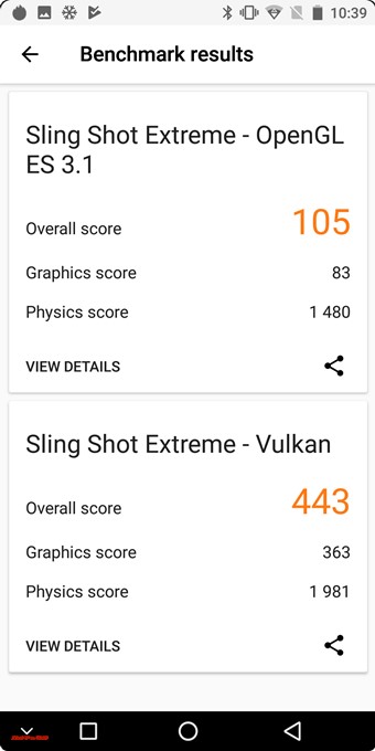KOOLNEE K1 Trioの3DMarkはSling Shot Extreme -OpenGL ES3.1が105、Sling Shot Extreme – Vulkenが443でした。