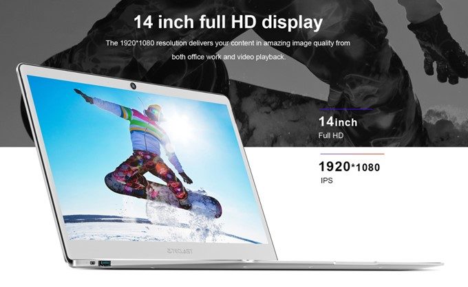 Teclast F7は大画面の14型を搭載！解像度はFHDで視野角の広いIPSを採用しています！