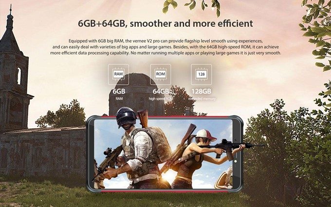 Vernee V2 Proは大容量な6GBメモリと64GBの保存容量を搭載しているので基本性能も高いです。