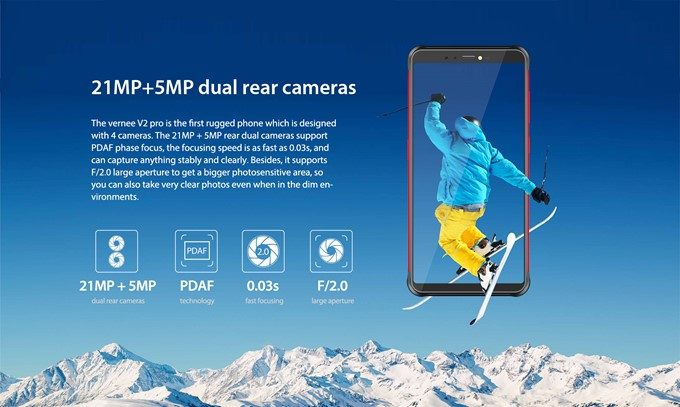 Vernee V2 Proはアウトカメラもインカメラもダブルレンズカメラを搭載しています。