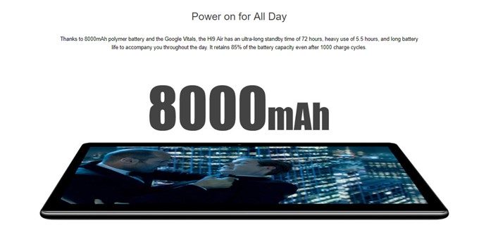 CHUWI Hi 9 Airは8000mAhの大容量バッテリーを搭載