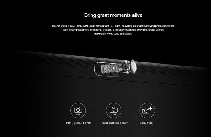 CHUWI Hi 9 Airは1300万画素のSamsungカメラを搭載しています。