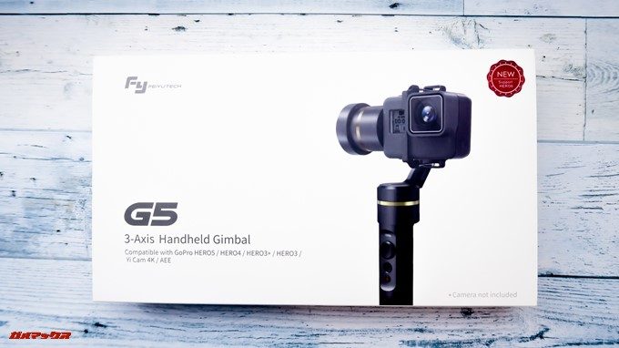 Feiyu Tech G5の化粧箱にはGoPro対応のシールが貼られています。