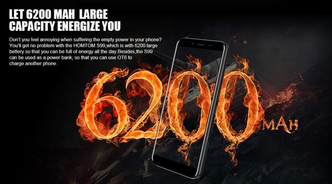 HOMTOM S99は大容量な6200mAhバッテリーを搭載しています。長時間スマホを利用する方にピッタリですね。