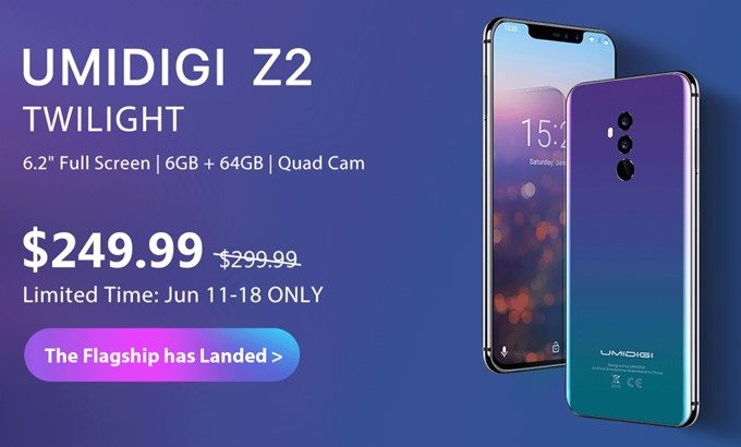 UMIDIGI Z2は6月11日から6月18日まで50$オフの249.99$で購入可能です!