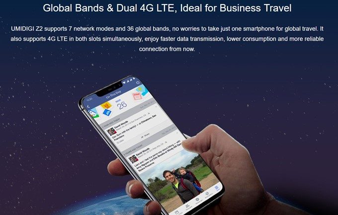 UMIDIGI Z2は4G+4GのDSDVに対応しています。