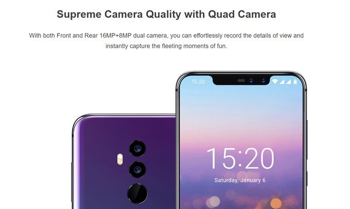 UMIDIGI Z2は暗所に強いダブルレンズカメラを搭載しています。