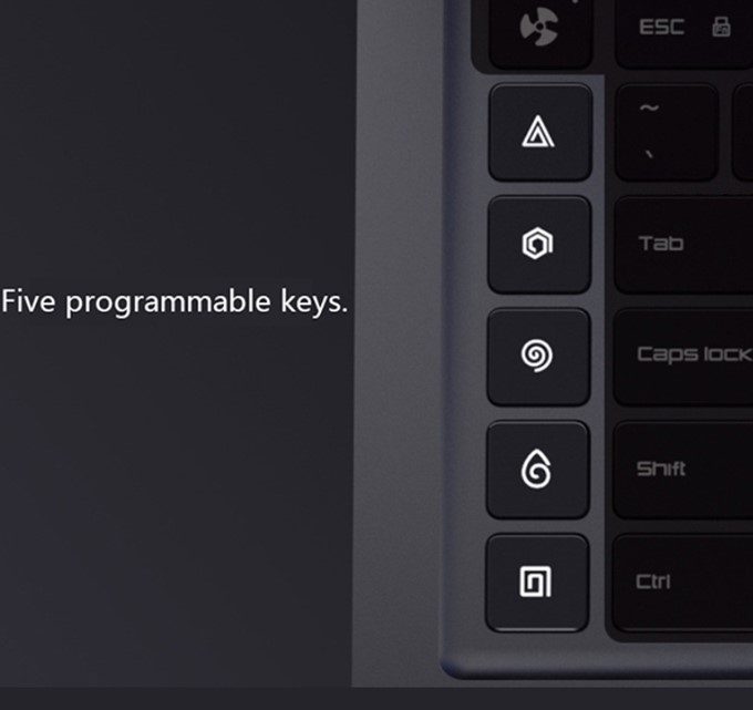 Xiaomi Mi Gamingは専用のプログラムキーをキーボードの左端に縦並びで5つ搭載しています。