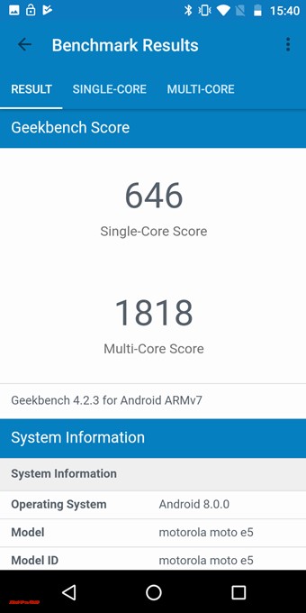 moto e5のGeekbench 4スコアはシングルコア性能が646点!マルチコア性能は1818点!