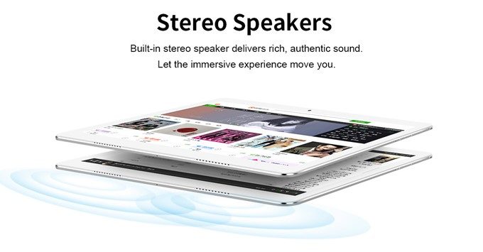 Teclast A10Hはステレオスピーカーを搭載しているので臨場感のある音で楽しめます。