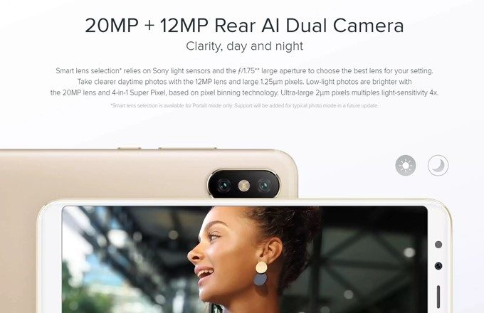 Xiaomi Mi A2はAIに対応したデュアルカメラを搭載しています。