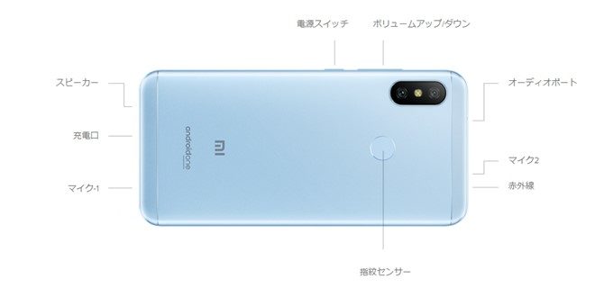 Xiaomi Mi A2 Liteの指紋認証ユニットは背面の上部中央に搭載されています!