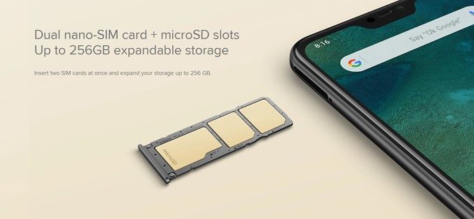 Xiaomi Mi A2 LiteはNanoSIMが2枚とMicroSDが一枚入るトリプルスロットを搭載していますが、対応電波的に日本市場では宝の持ち腐れ状態です