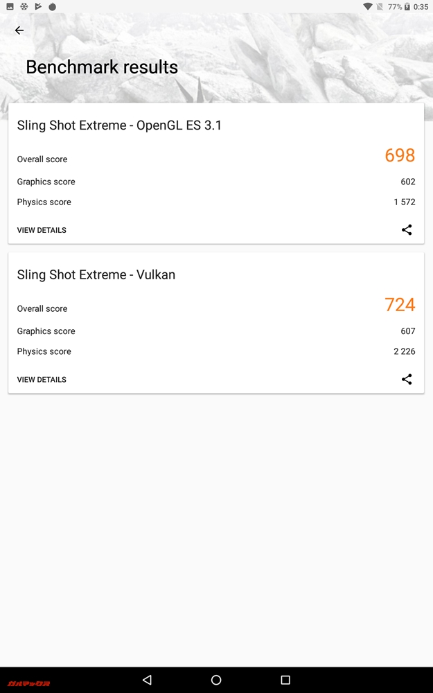 CHUWI Hi9 Proの3DMarkはOpenGL ES 3.1が698点、Vulkenが724点でした！