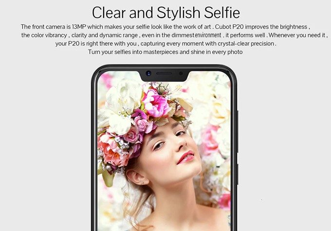 CUBOT P20はインカメラにも高画素な1300万画素カメラを採用しています。