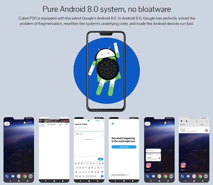 CUBOT P20はAndroid 8.0を搭載しています。